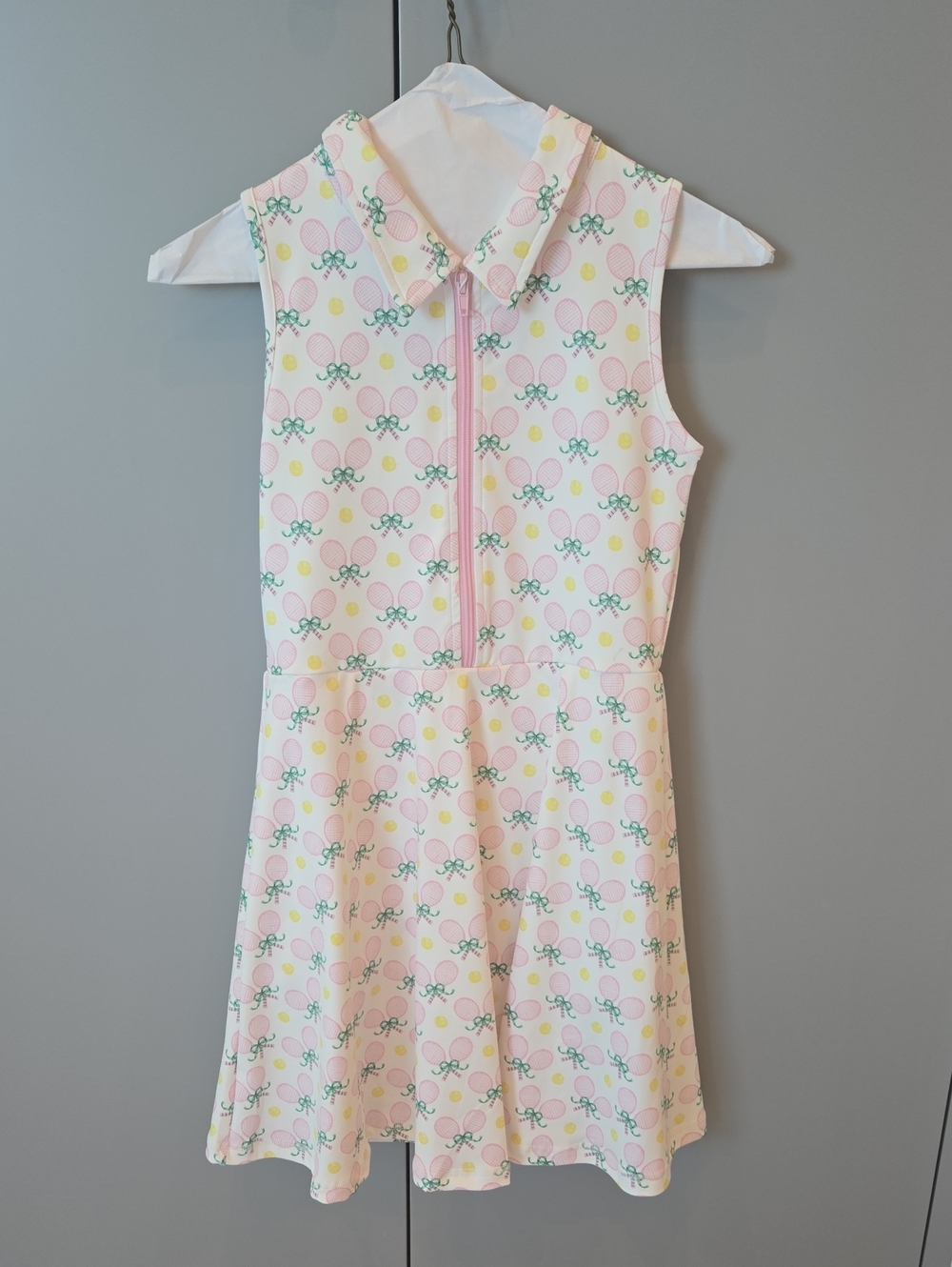 Girls' Pink Collared Zip-Front Pickleball Print Dress